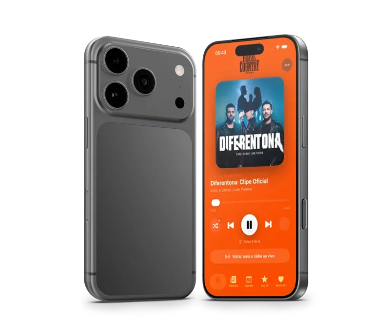 Aplicativo Brasil Country em celulares e fones de ouvido