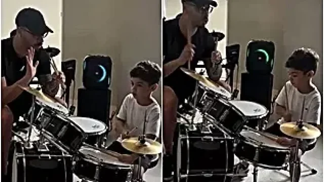 Filho de Marília Mendonça toca canção dela em aula de bateria